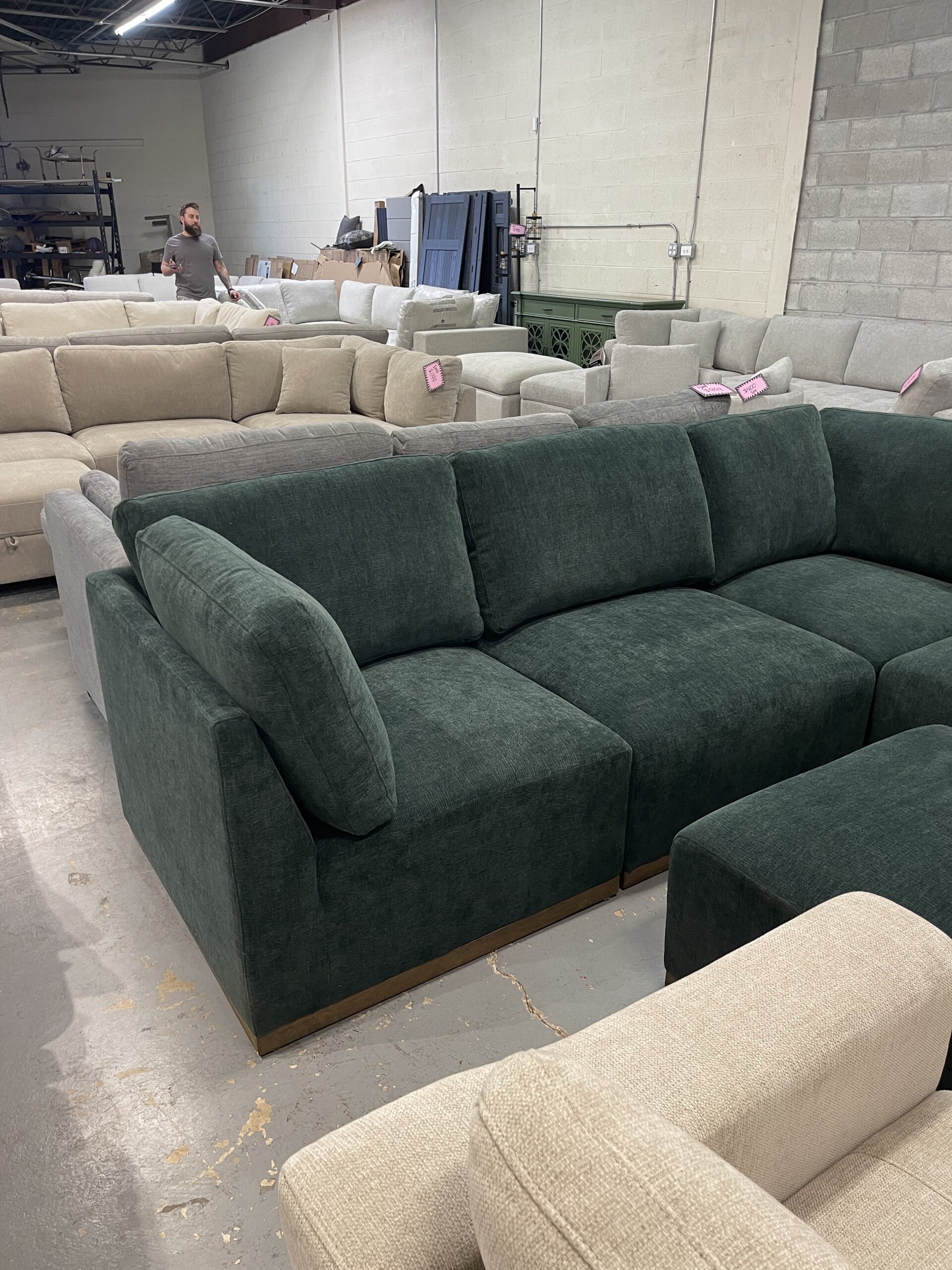 Henredon Murphy Fabric 6-piece Modular Sectional with Ottoman, Green - Photo 2