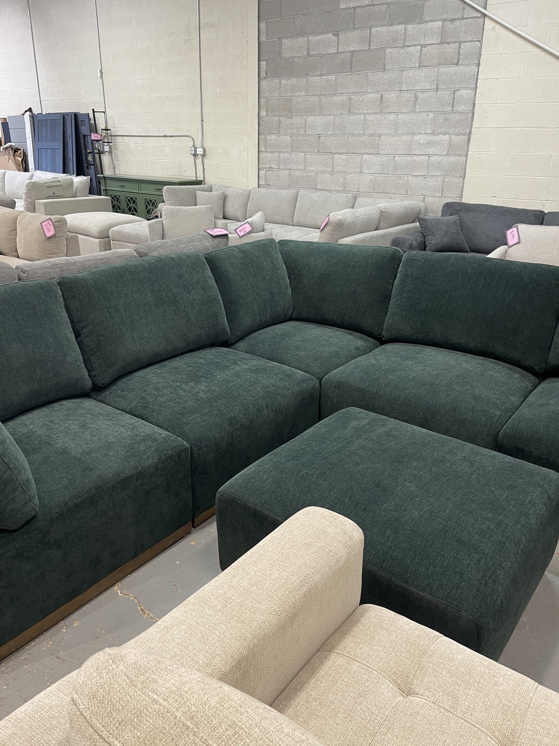 Henredon Murphy Fabric 6-piece Modular Sectional with Ottoman, Green - Photo 3