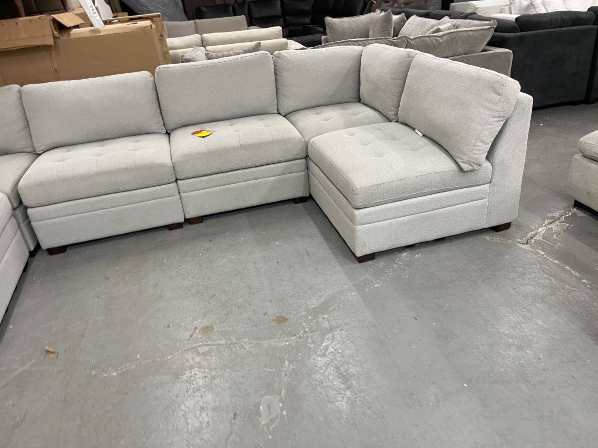 Thomasville Tisdale Boucle 6-piece Modular Sectional with Storage Ottoman, Light Gray - Photo 2