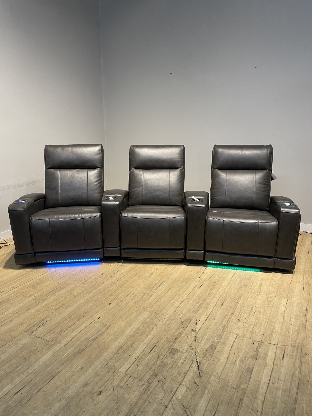 Issac Leather Power Reclining Home Theater Seating, Dark Gray