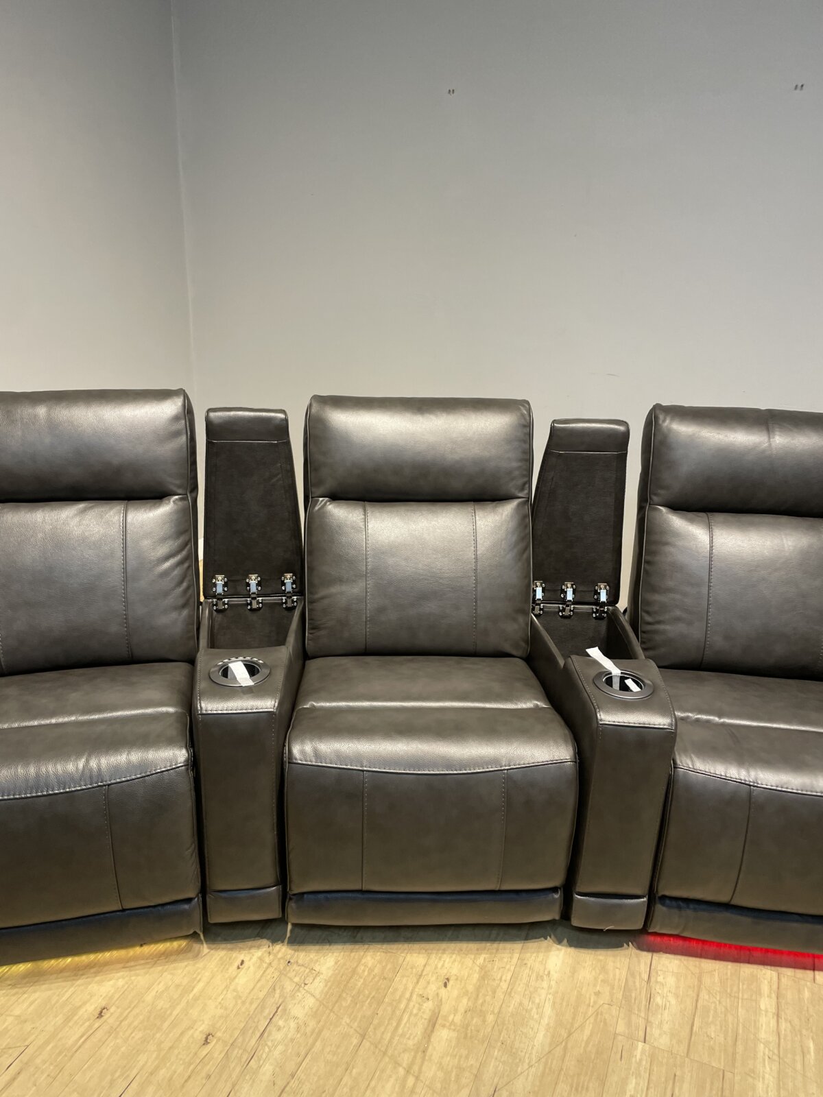 Issac Leather Power Reclining Home Theater Seating, Dark Gray - Photo 2