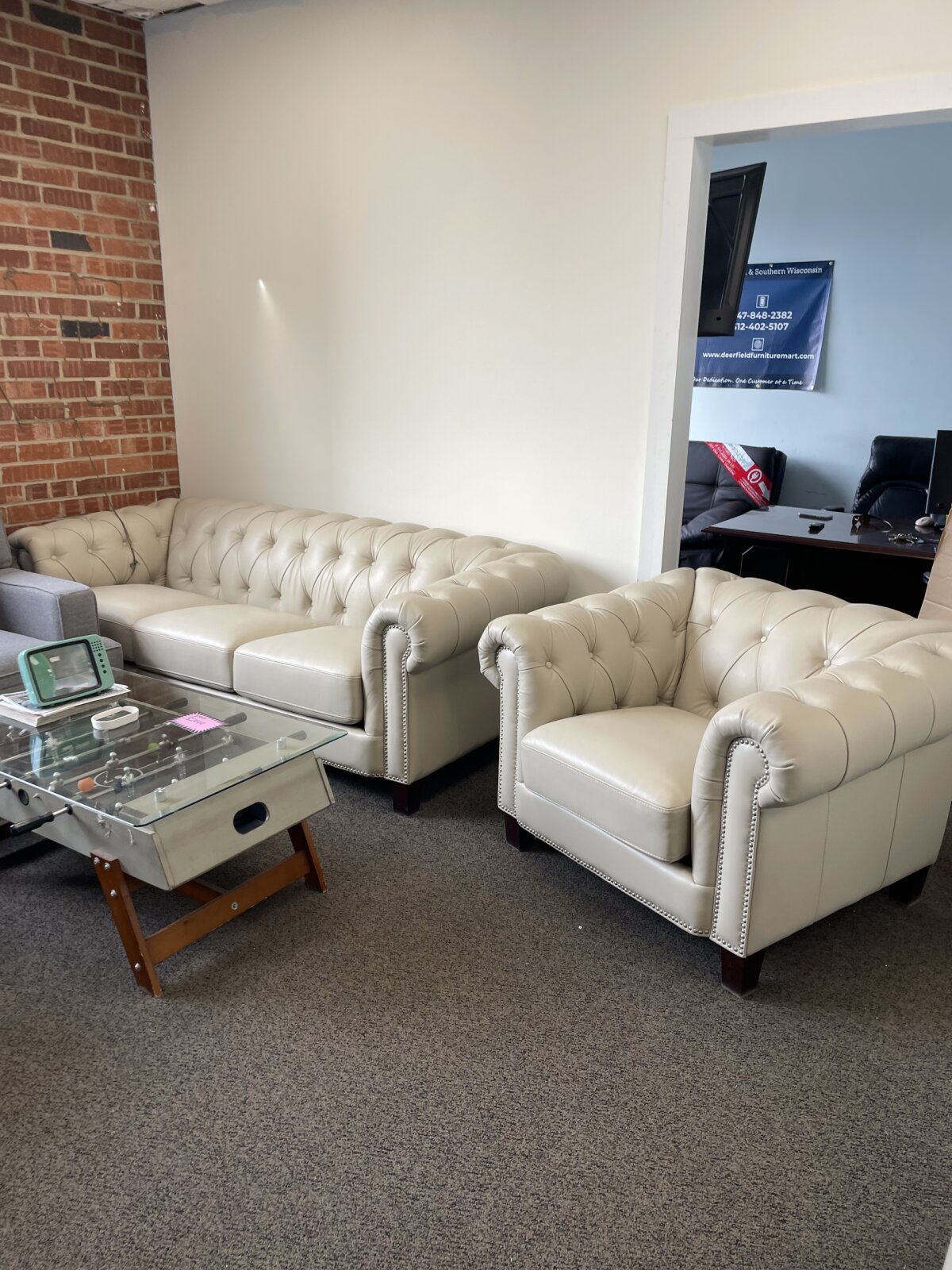 Baldwin Top Grain Leather Sofa Collection Ivory - Image 3