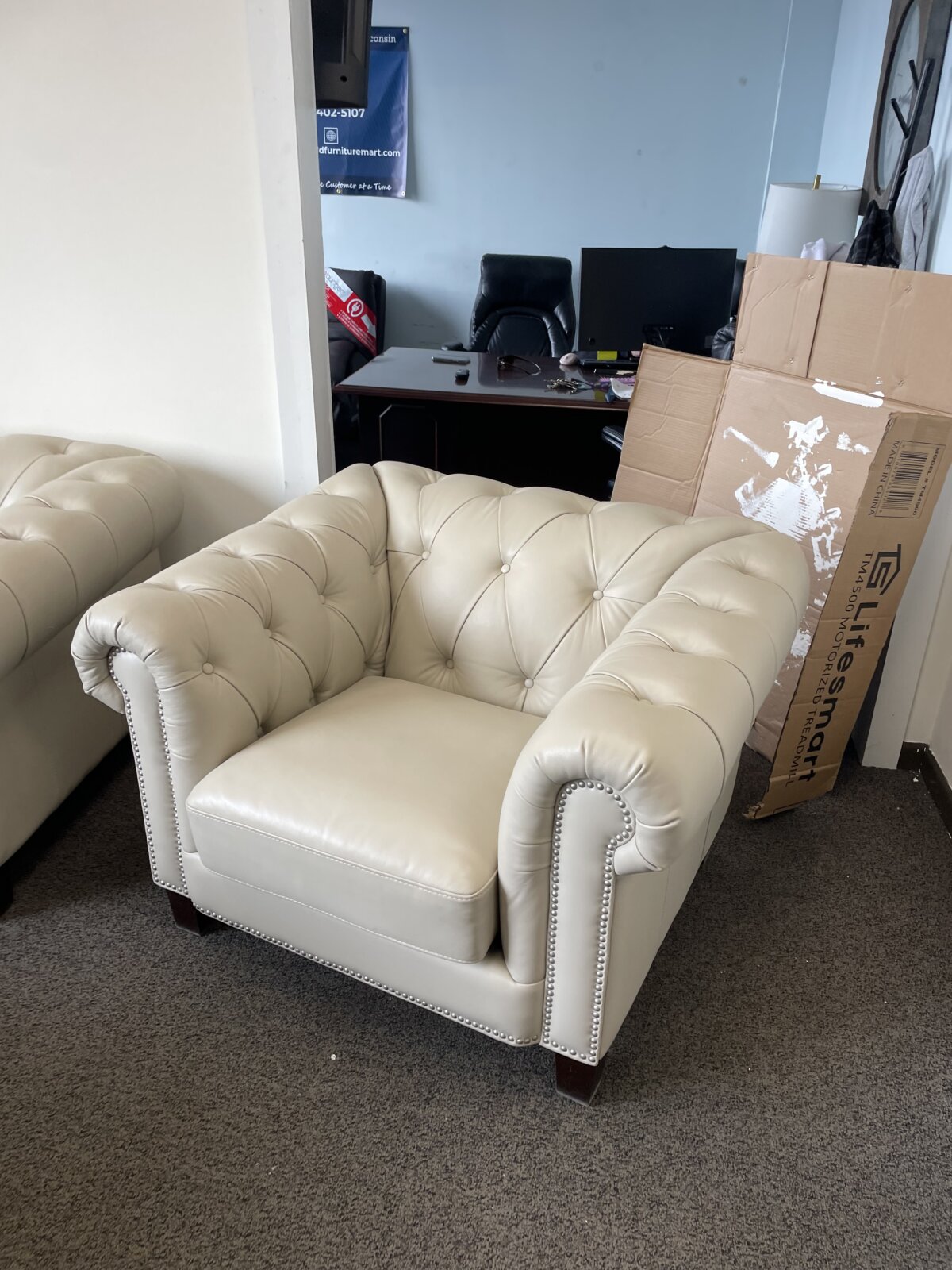 Baldwin Top Grain Leather Sofa Collection Ivory - Image 4