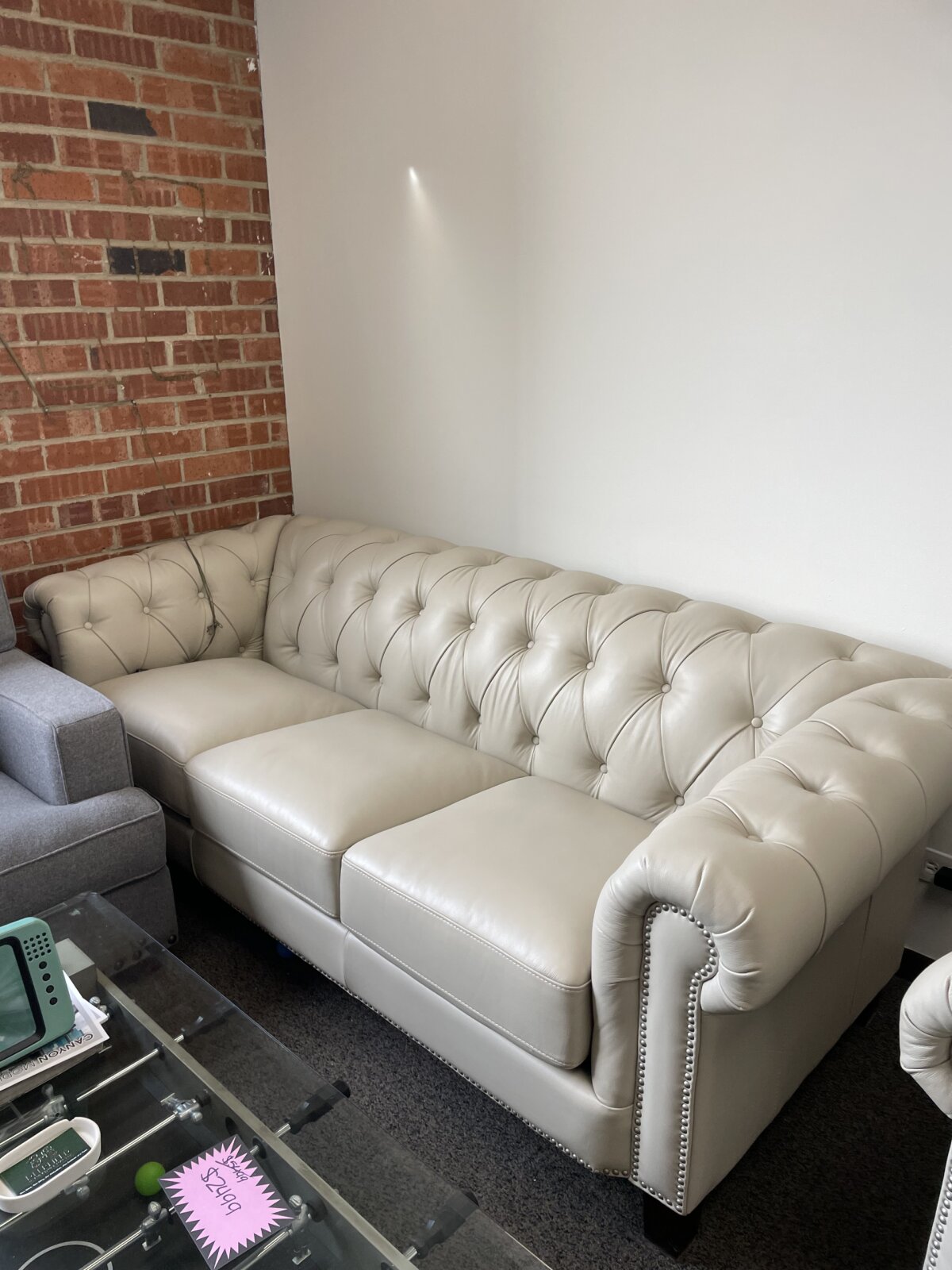 Baldwin Top Grain Leather Sofa Collection Ivory - Image 5