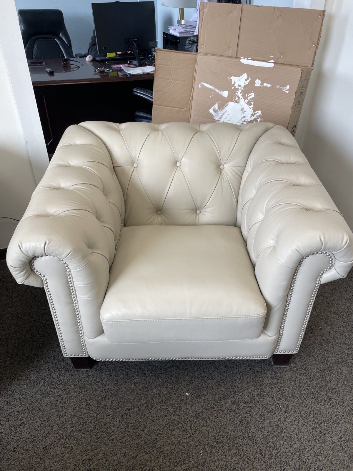 Baldwin Top Grain Leather Sofa Collection Ivory - Image 6