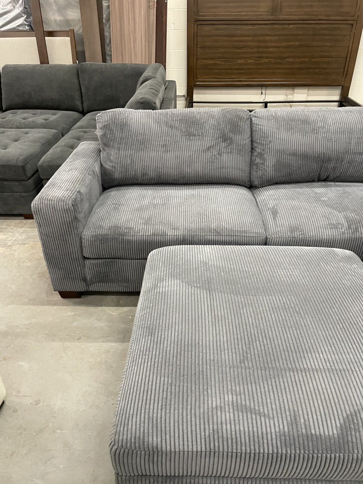 Thomasville Artesia Corduroy Fabric Sectional With Ottoman Dark Gray - Image 2