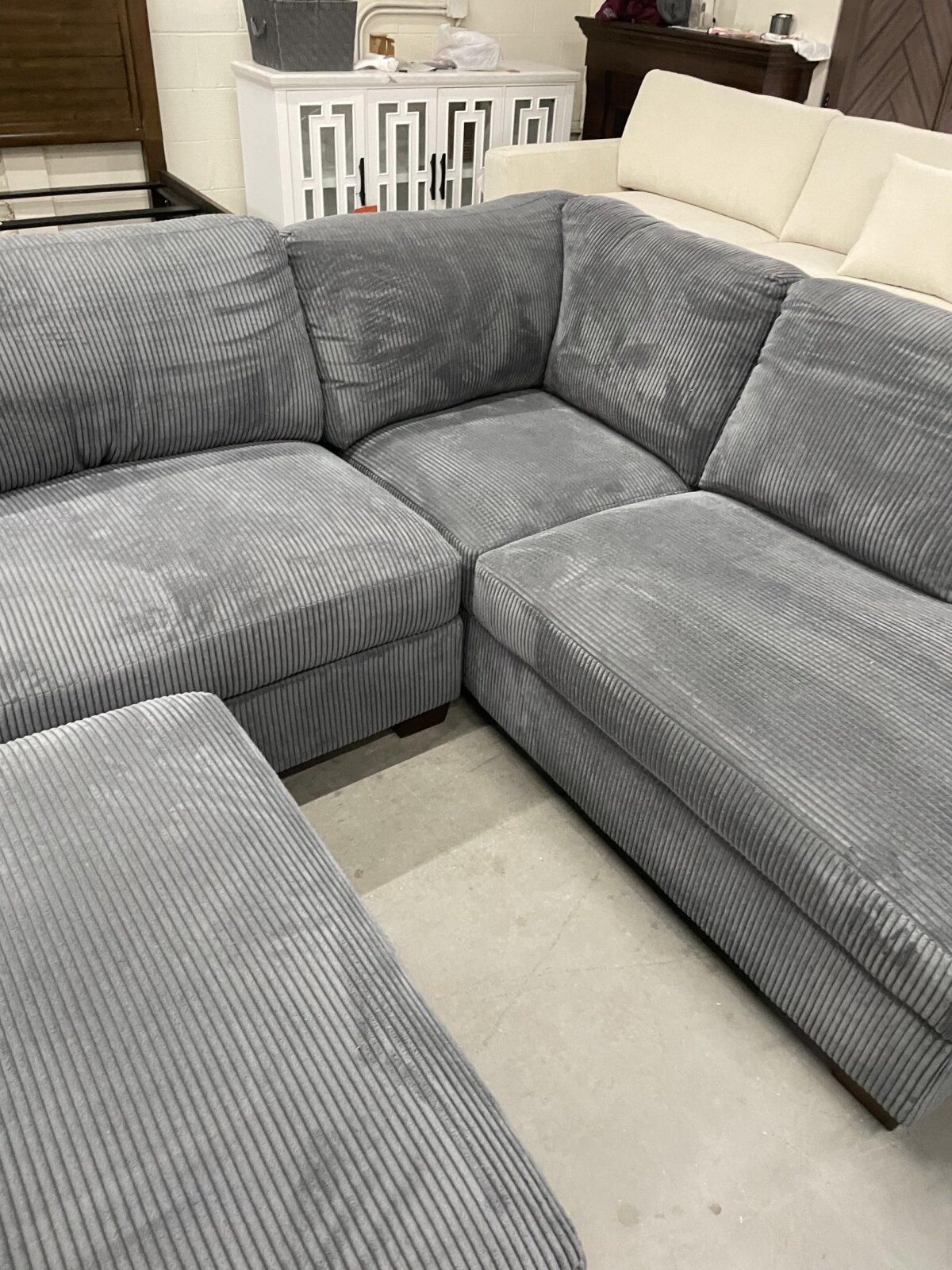 Thomasville Artesia Corduroy Fabric Sectional With Ottoman Dark Gray - Image 4