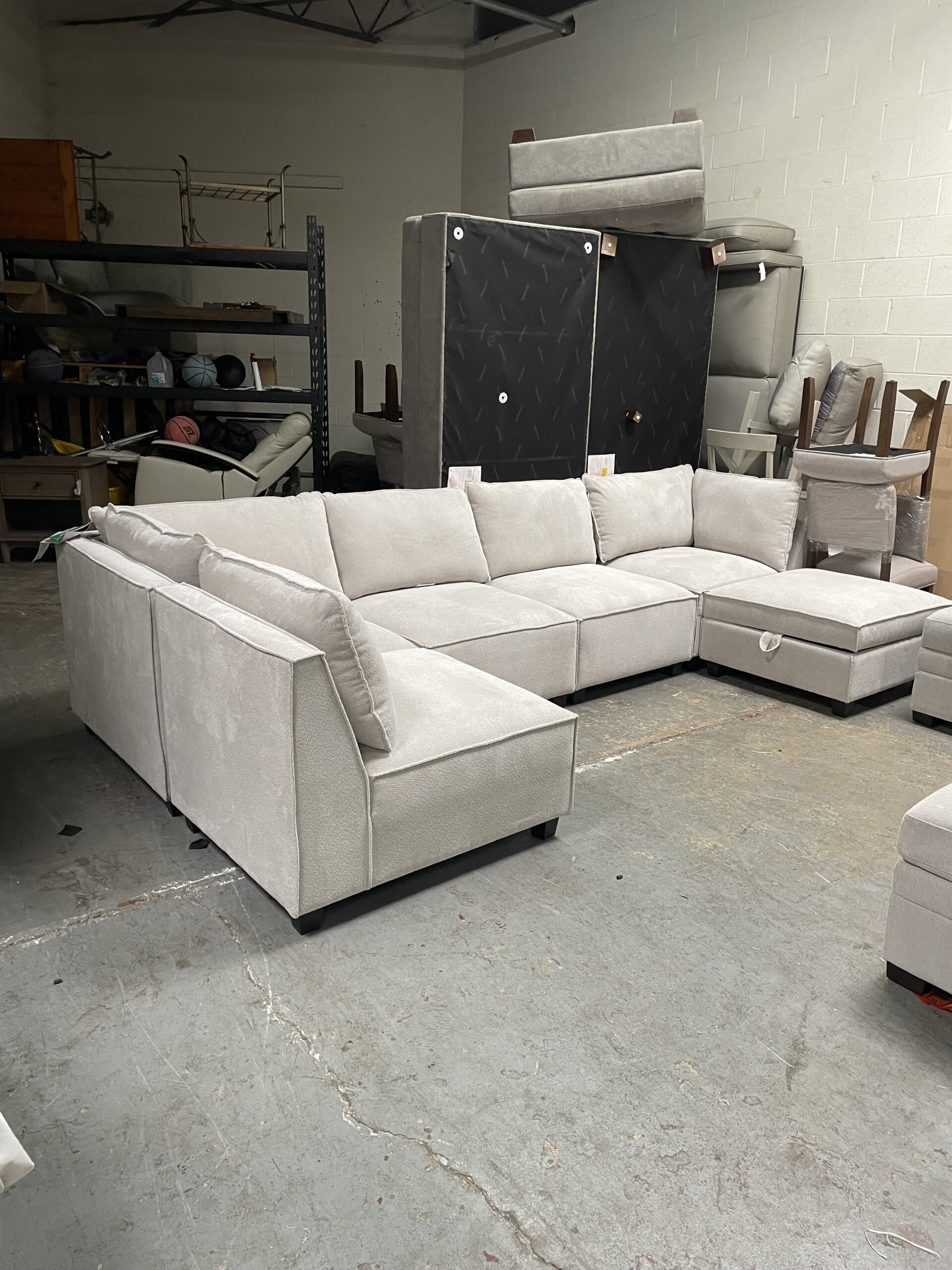 Marven 6-piece Fabric Modular Sectional with Storage Ottoman