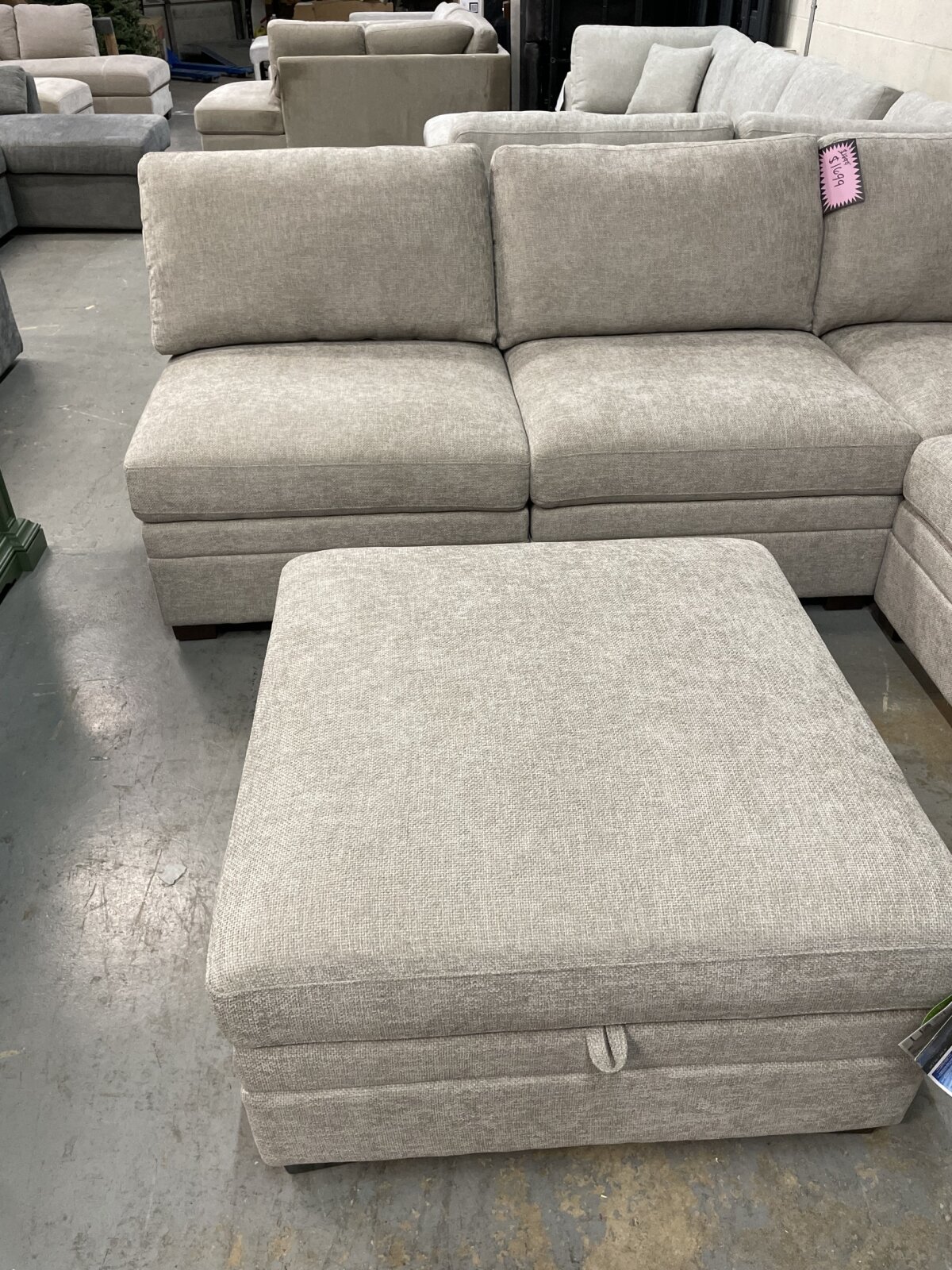 Thomasville Tisdale 6 Piece Fabric Modular Sectional With Storage Ottoman Taupe - Image 4