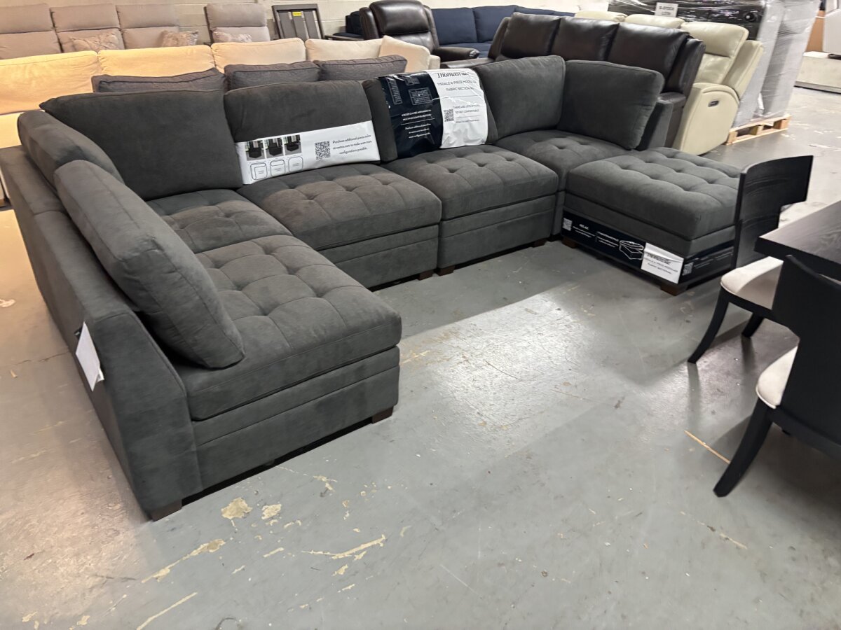 Thomasville Tisdale 6 Piece Fabric Modular Sectional With Storage Ottoman Dark Gray - Image 3