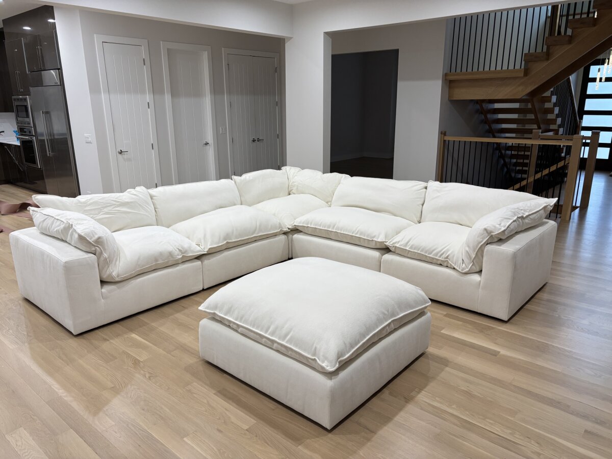 White Modular Cloud Couch Sectional 6 Pieces including Ottoman (Cat-5 Fabric)