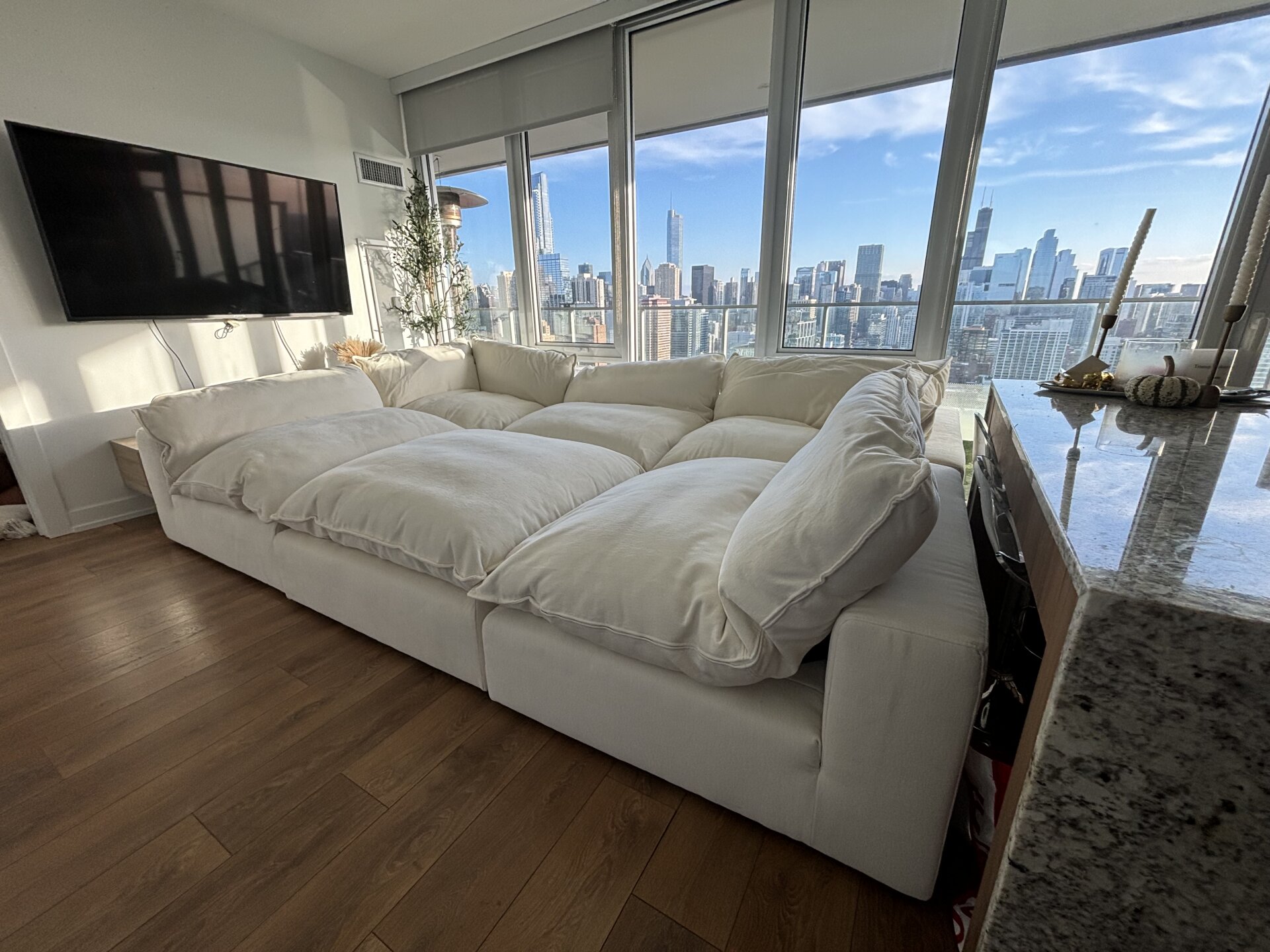 White Modular Cloud Couch Sectional 6 Pieces including Ottoman (Cat-5 Fabric) - Photo 2