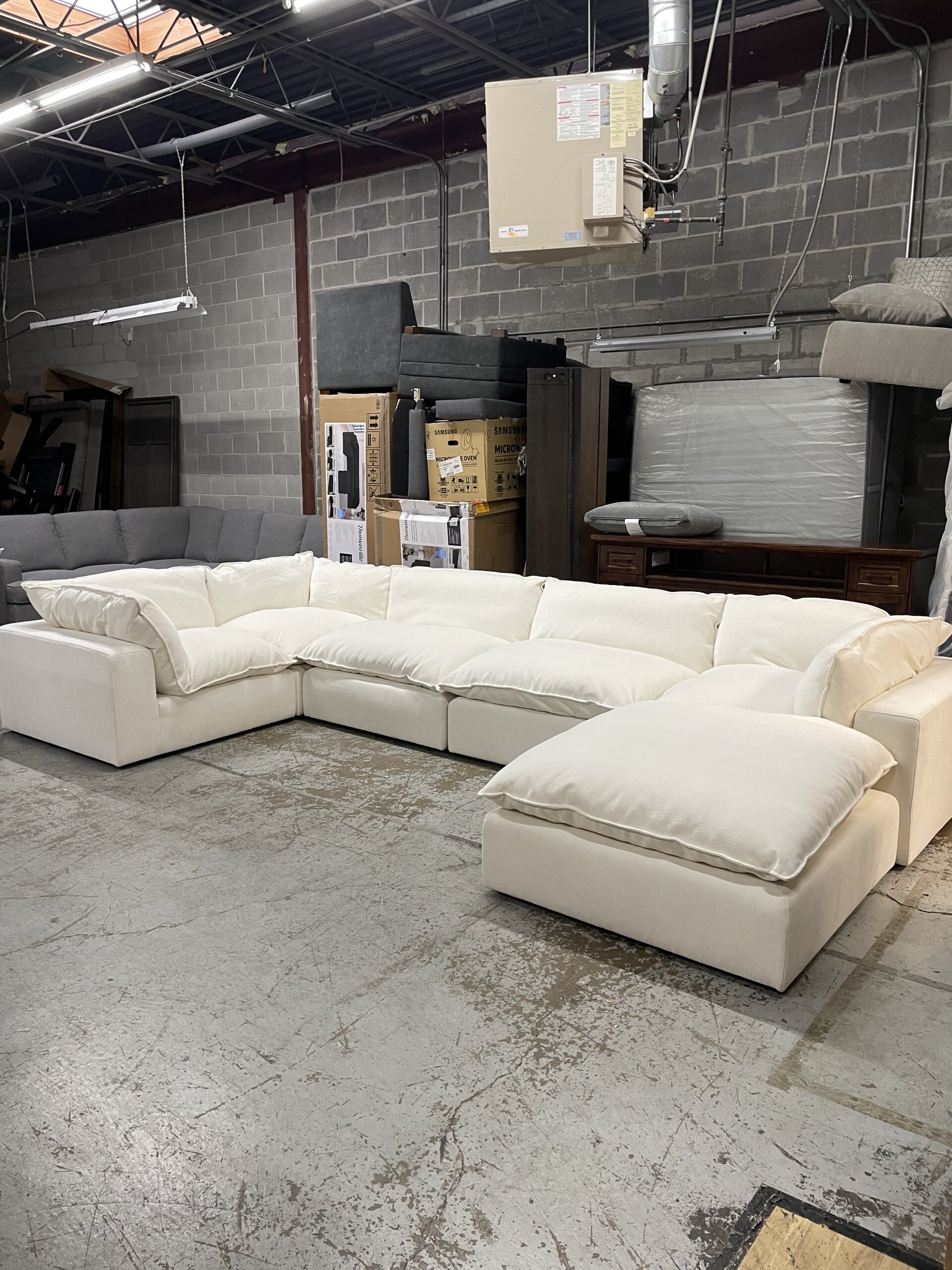 White Modular Cloud Couch Sectional 6 Pieces including Ottoman (Cat-5 Fabric) - Photo 3