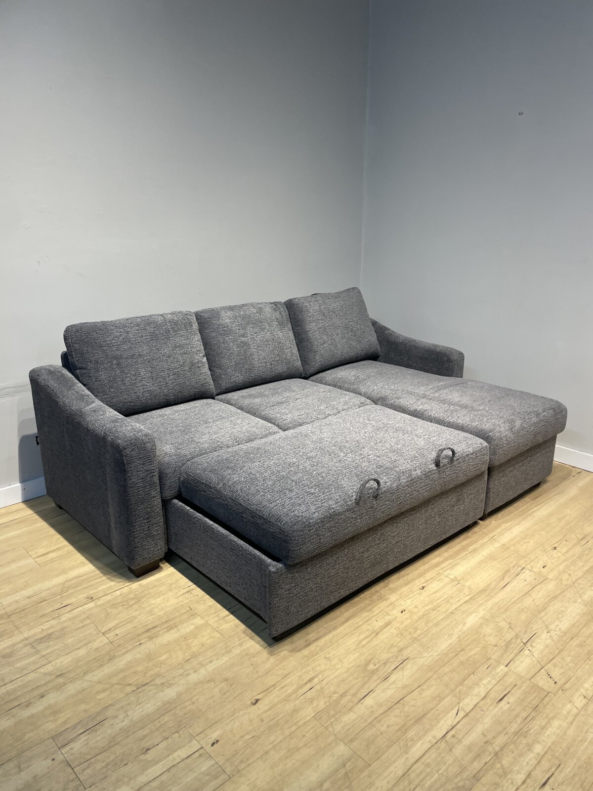 Coddle Aria Fabric Sleeper Sofa with Chaise, Dark Gray