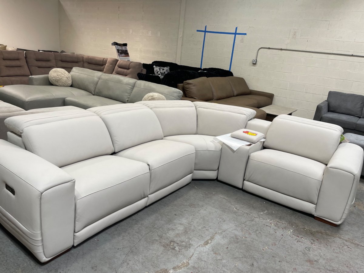 Karson Leather Power CloudZero Reclining Sectional with Power Headrests, Ivory