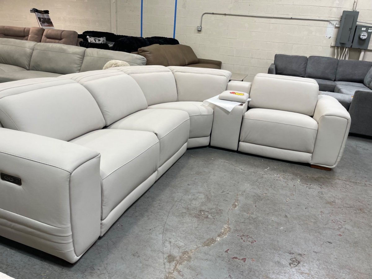 Karson Leather Power CloudZero Reclining Sectional with Power Headrests, Ivory - Photo 2