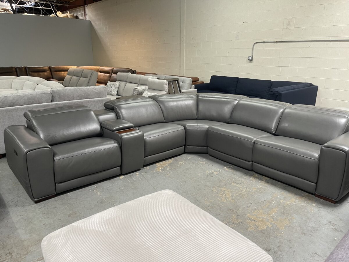 Karson Leather Power Reclining Sectional with Power Headrests