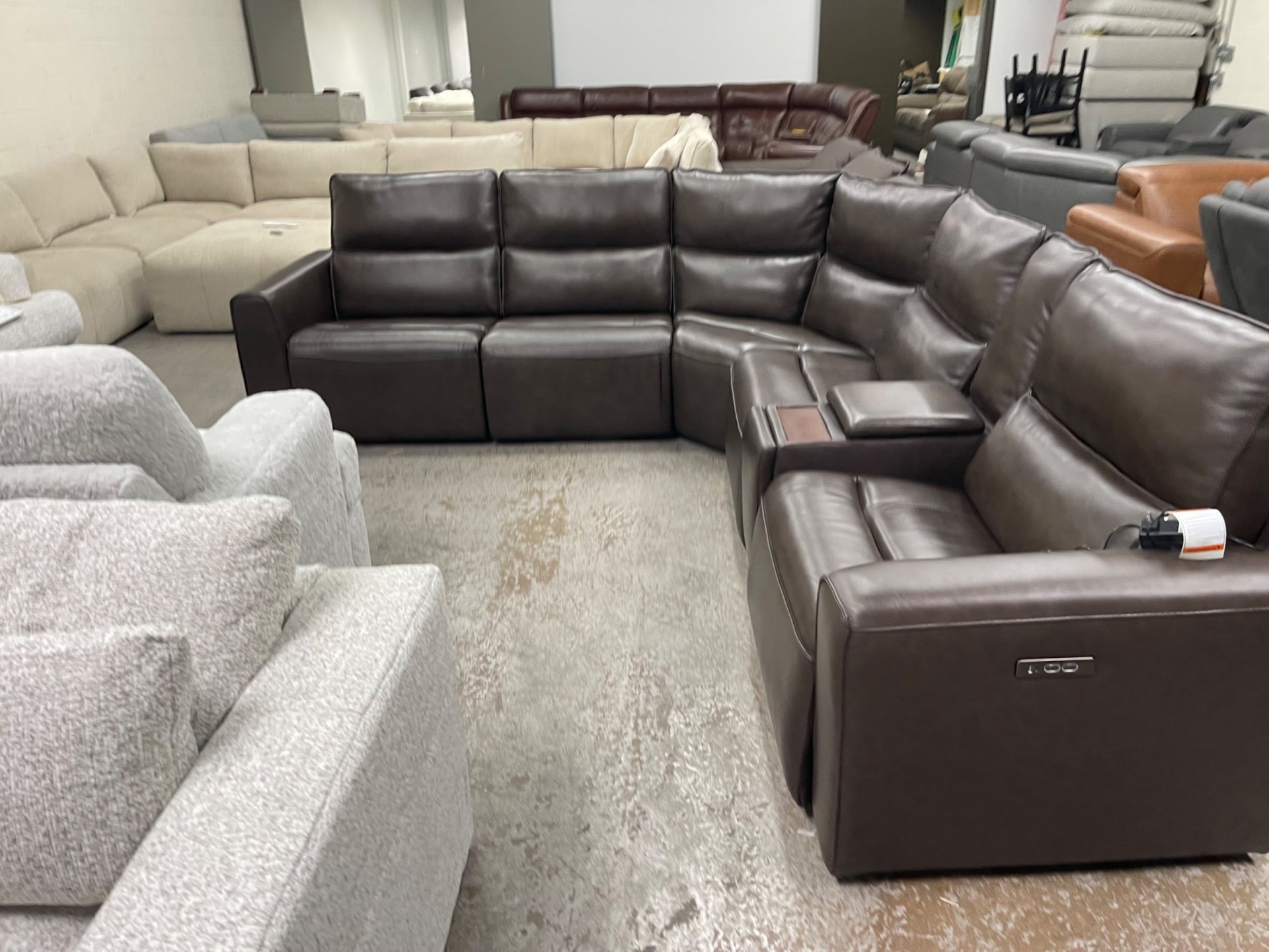 Grove Leather Power Reclining Sectional with Power Headrests