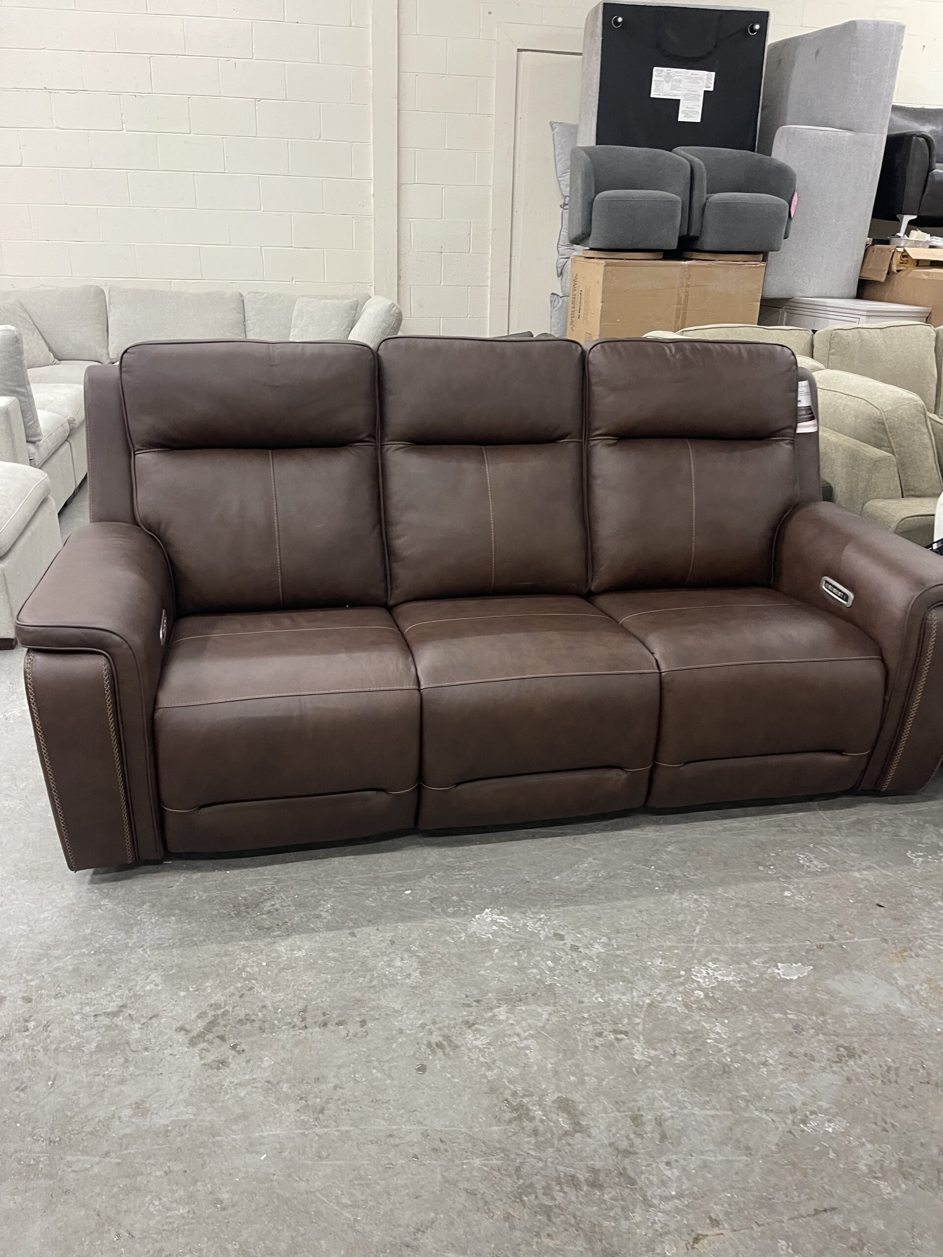 Flexsteel Griffin Italian Leather Power Reclining Sofa with Power Headrests