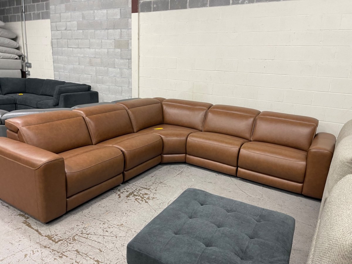 Magic Man Camel Brown Leather Power Reclining Sectional