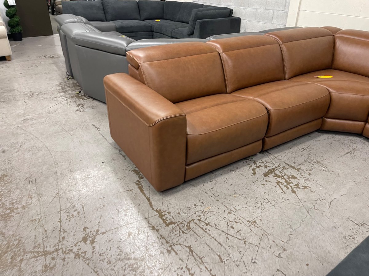 Magic Man Camel Brown Leather Power Reclining Sectional - Photo 2