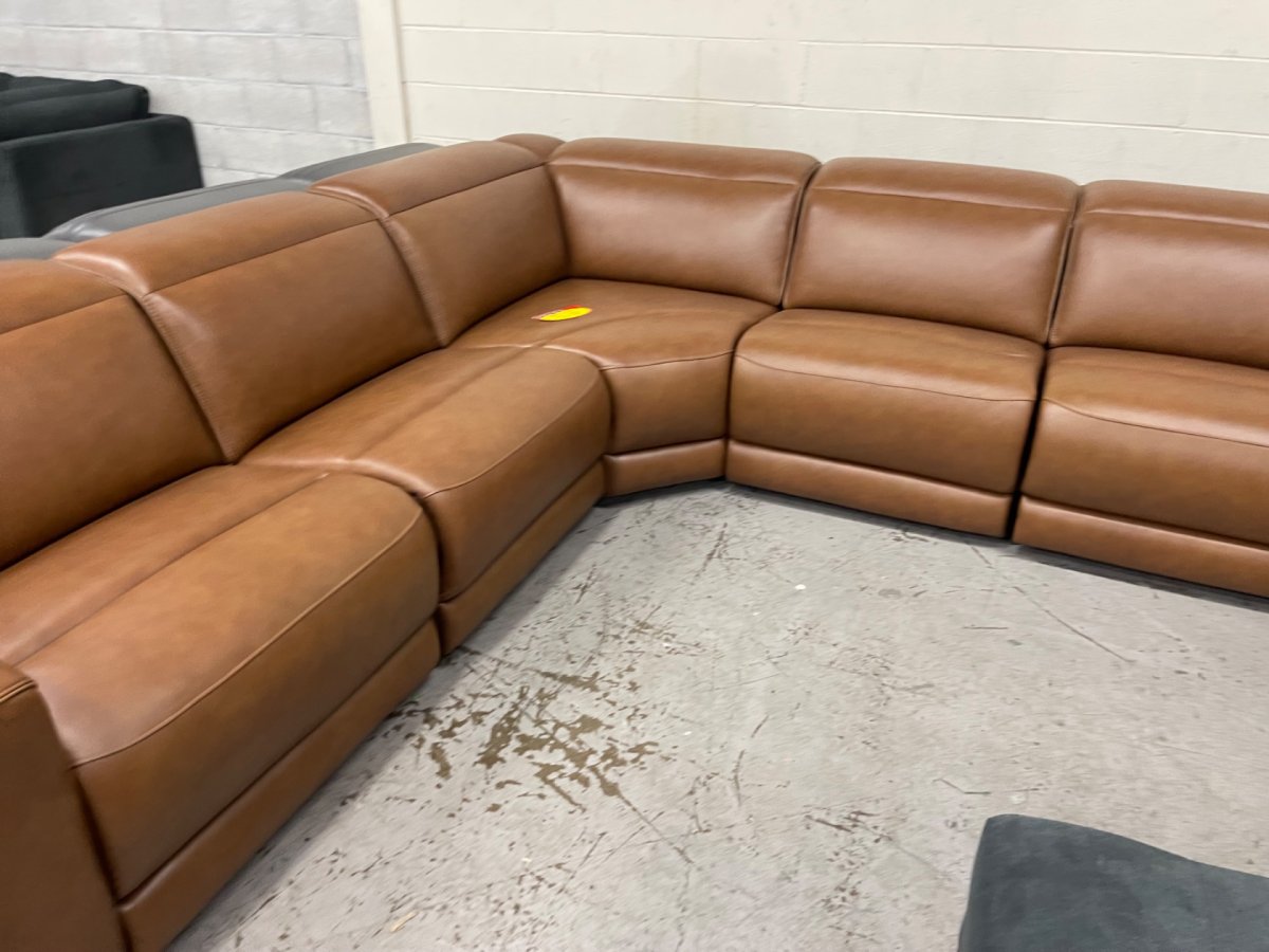 Magic Man Camel Brown Leather Power Reclining Sectional - Image 3