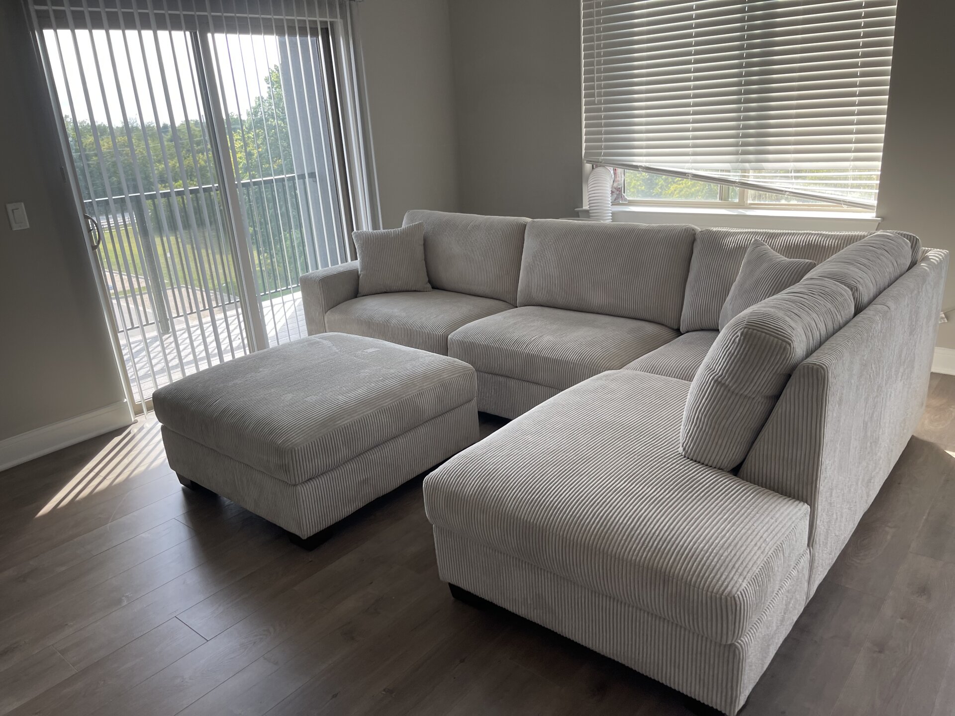 Thomasville Artesia Corduroy Fabric Sectional with Ottoman, Cream