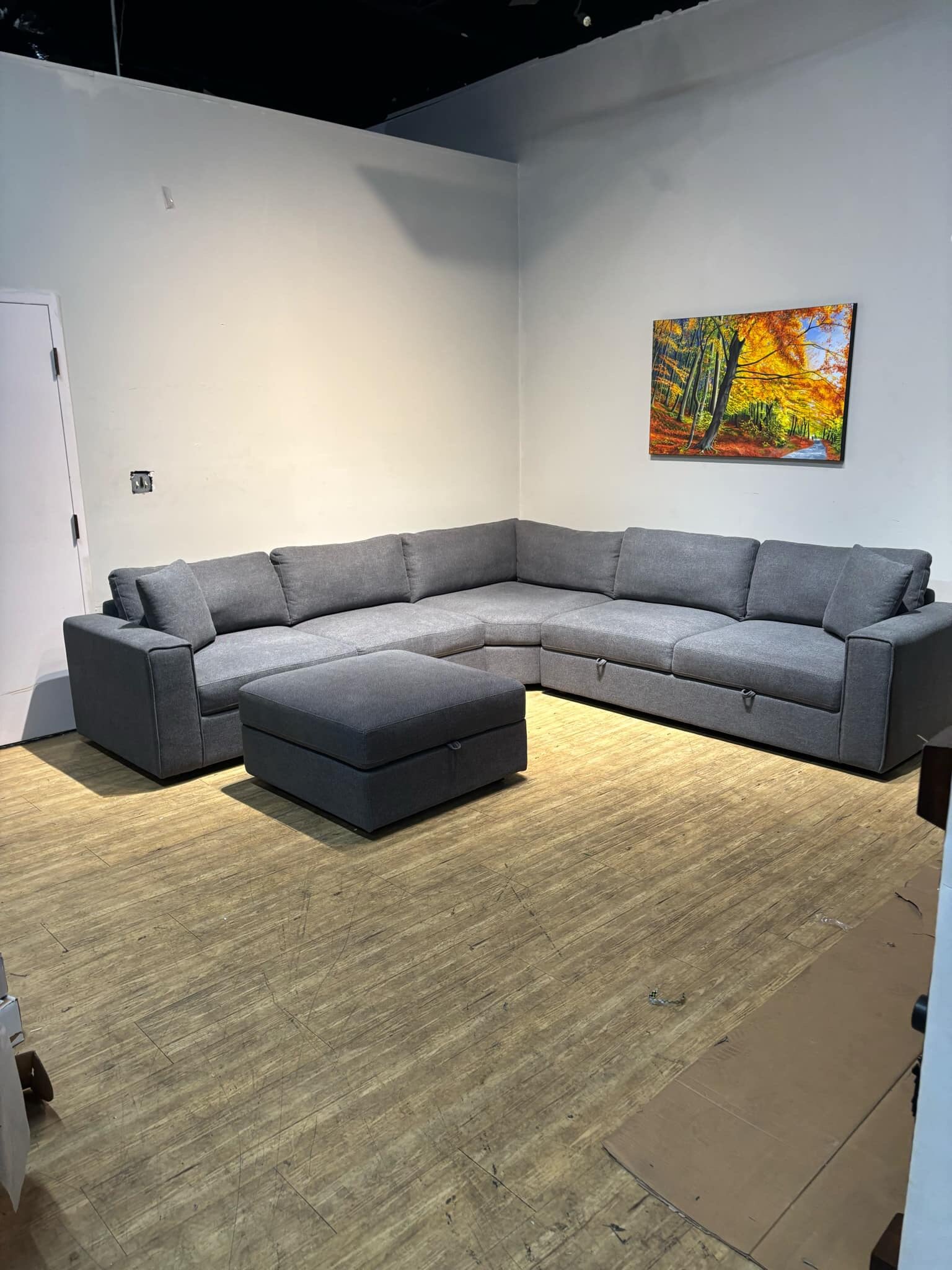Thomasville Bryden Fabric Sectional with Storage Seats and Ottoman