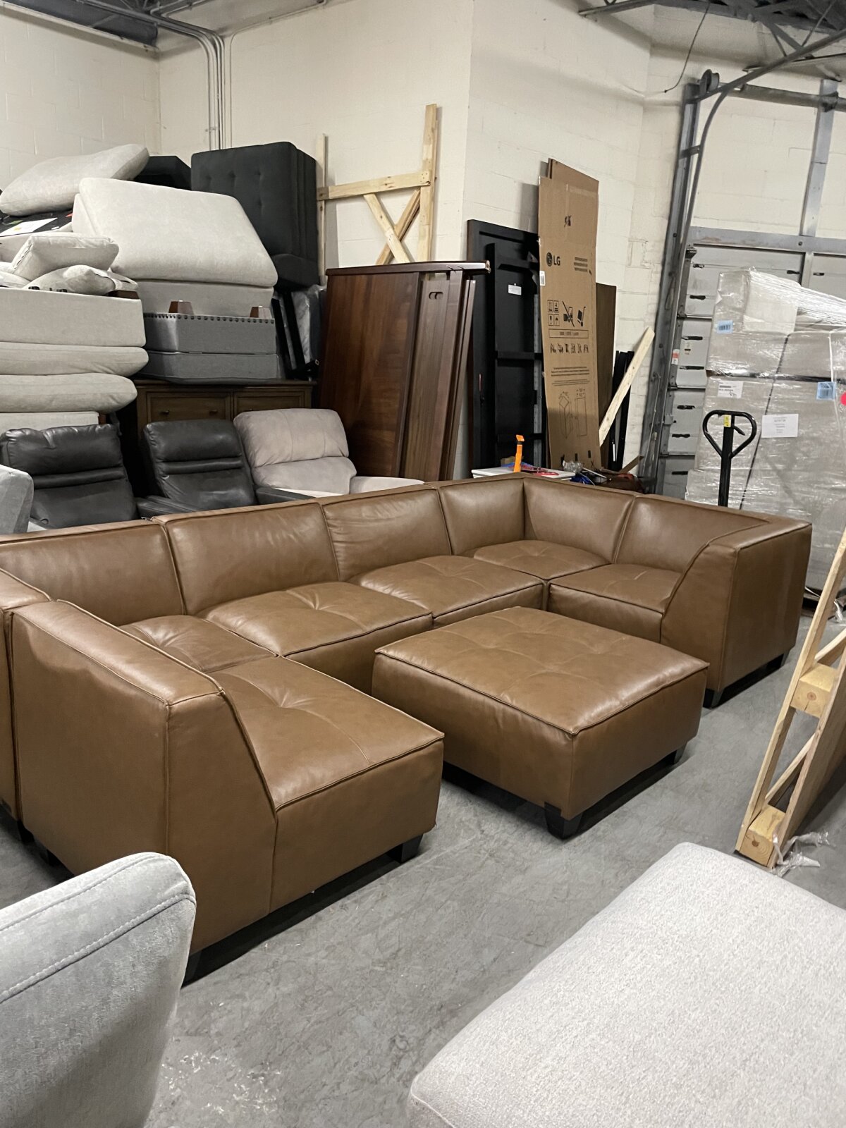 Wallingford 7 Piece Leather Modular Sectional With Ottoman Brown - Image 2